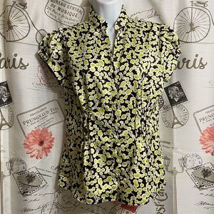 Worthington Blouse Bright Green/Yellow and Brown